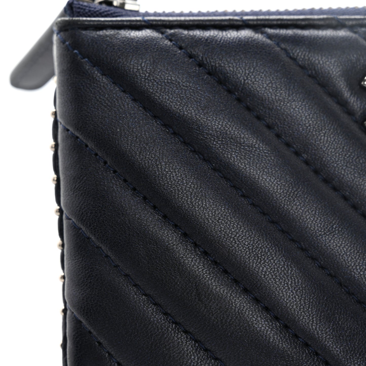 Lambskin Chevron Quilted Studded Small Cosmetic Case Black