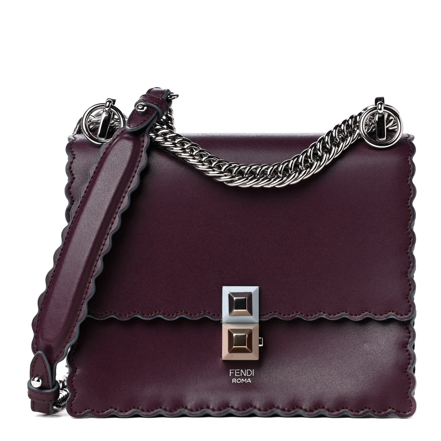 Vitello Liberty Scalloped Studded Small Kan I Shoulder Bag Bordeaux