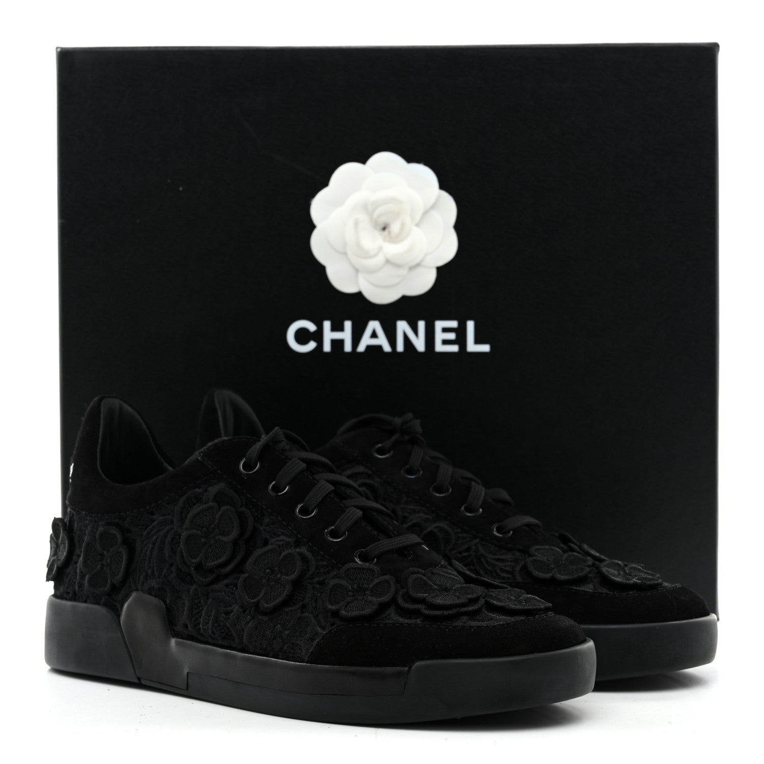 Chanel Suede Embroidered Flower Sneakers 39 Black 9 of 9