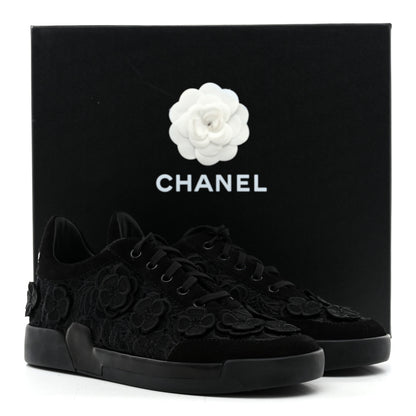 Chanel Suede Embroidered Flower Sneakers 39 Black 9 of 9