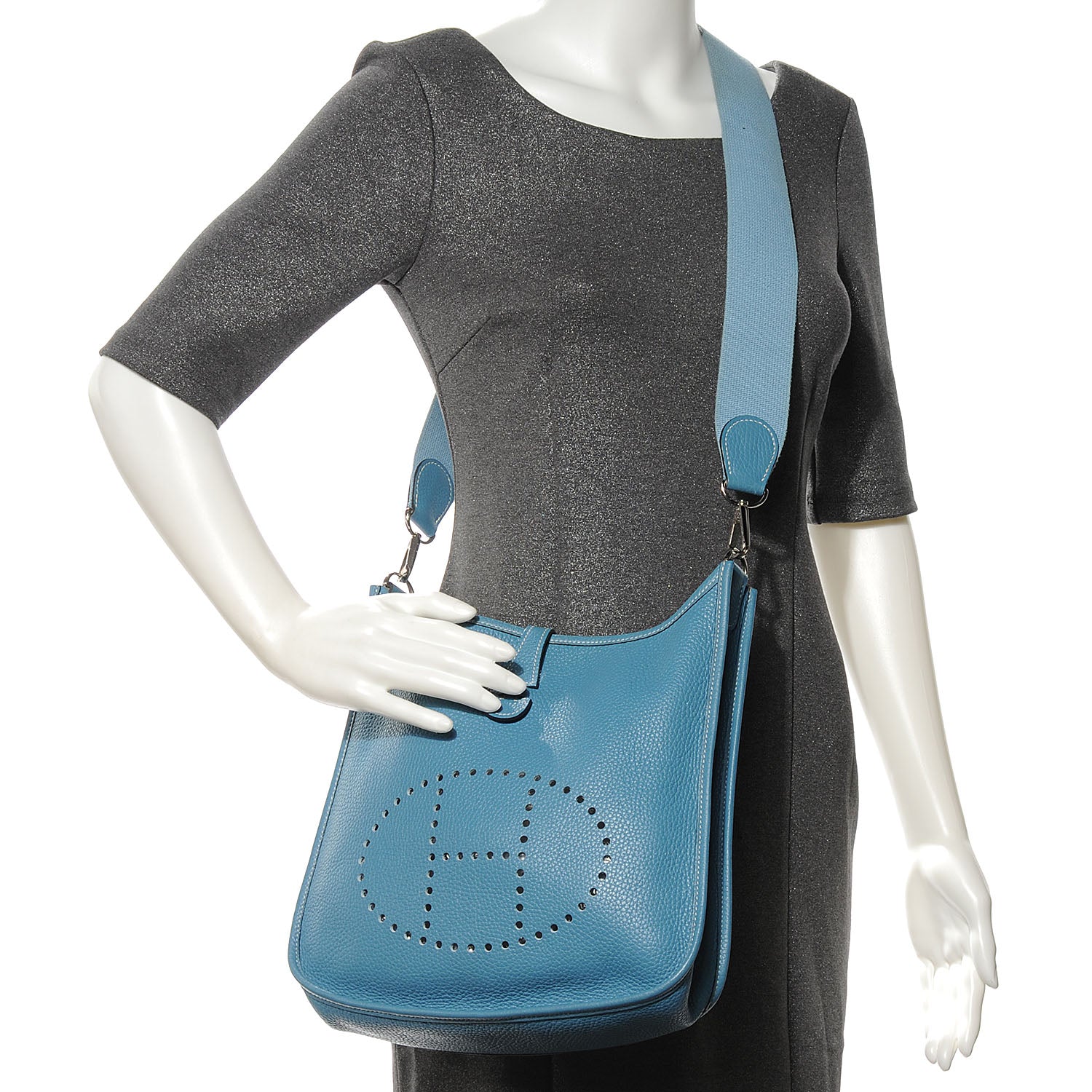 Hermes Taurillon Clemence Evelyne PM Blue Jean 2 of 8