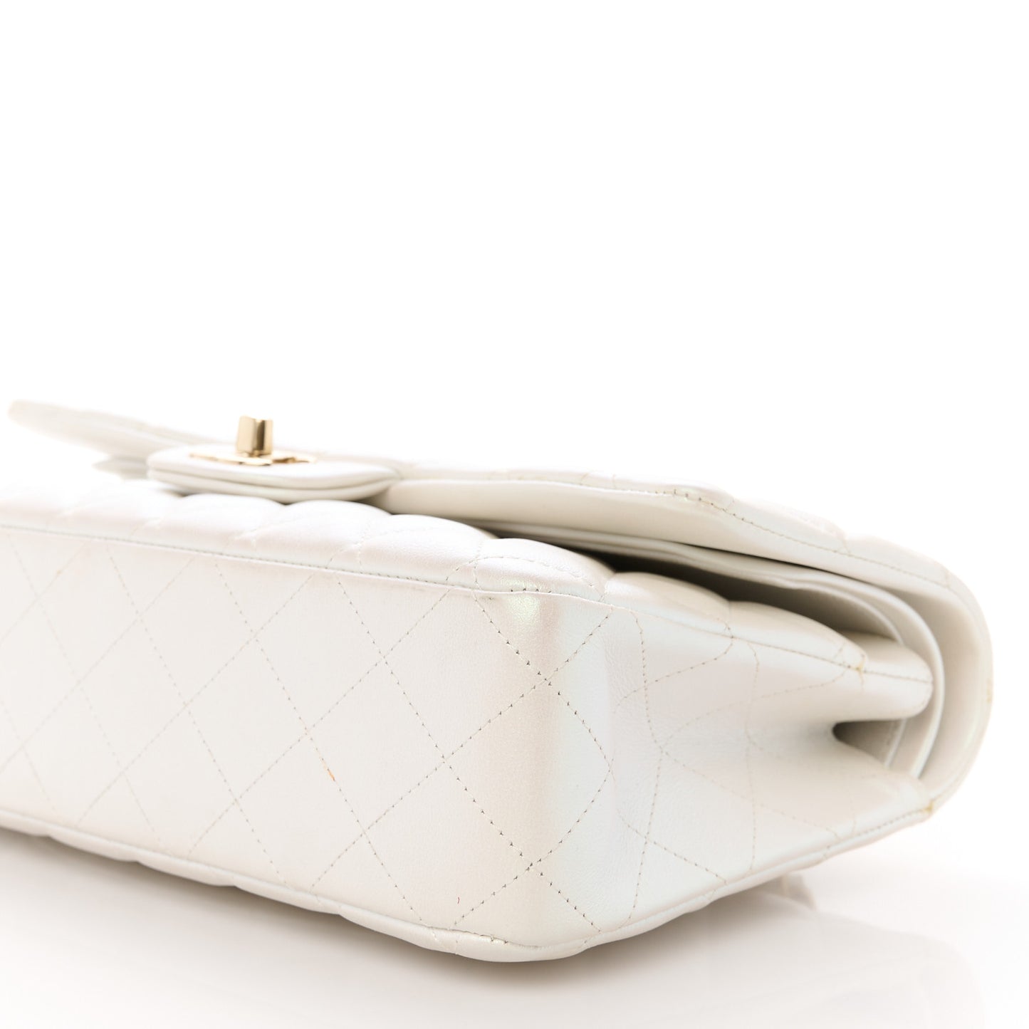 Iridescent Calfskin Quilted Medium Double Flap White