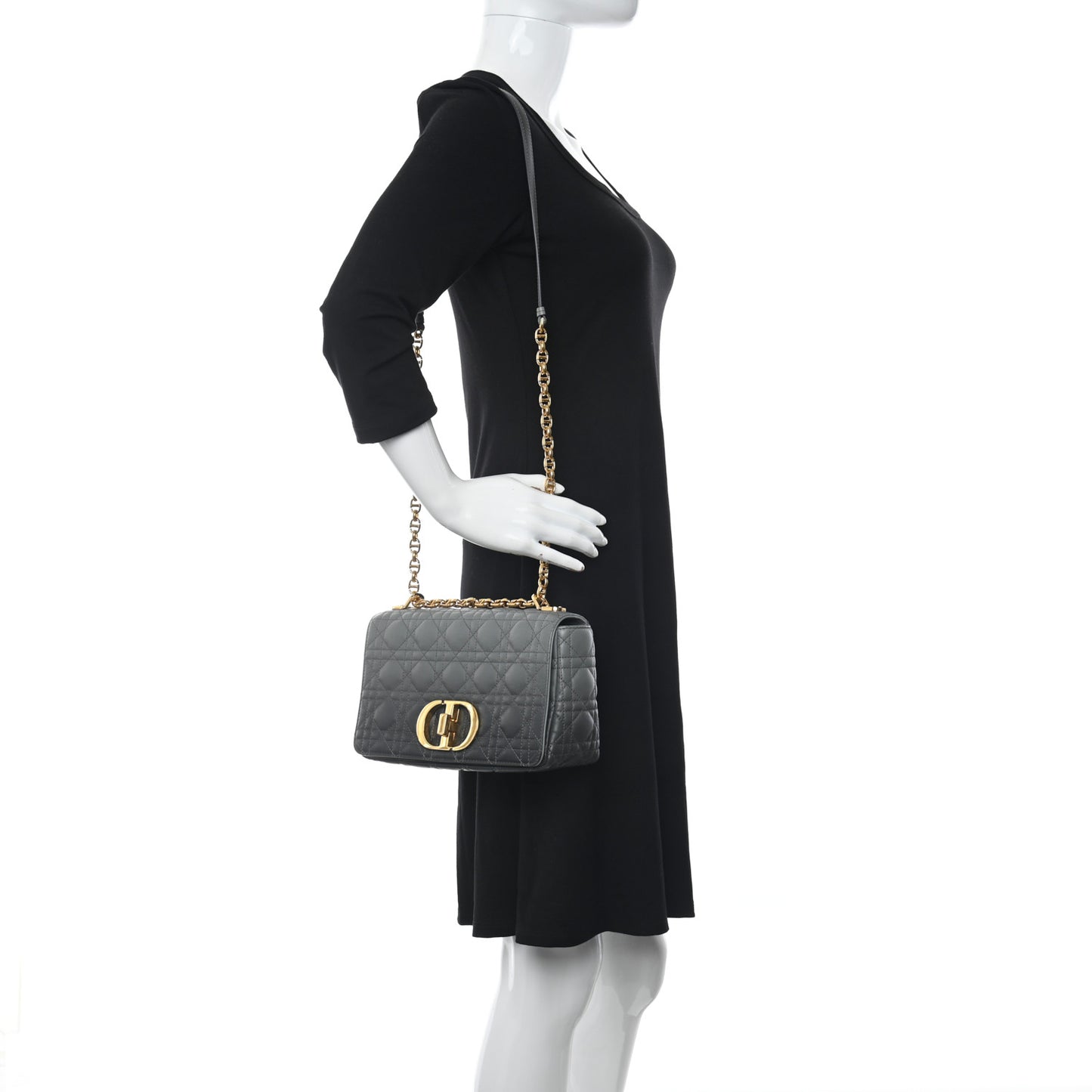 Lambskin Cannage Medium Caro Bag Grey Stone