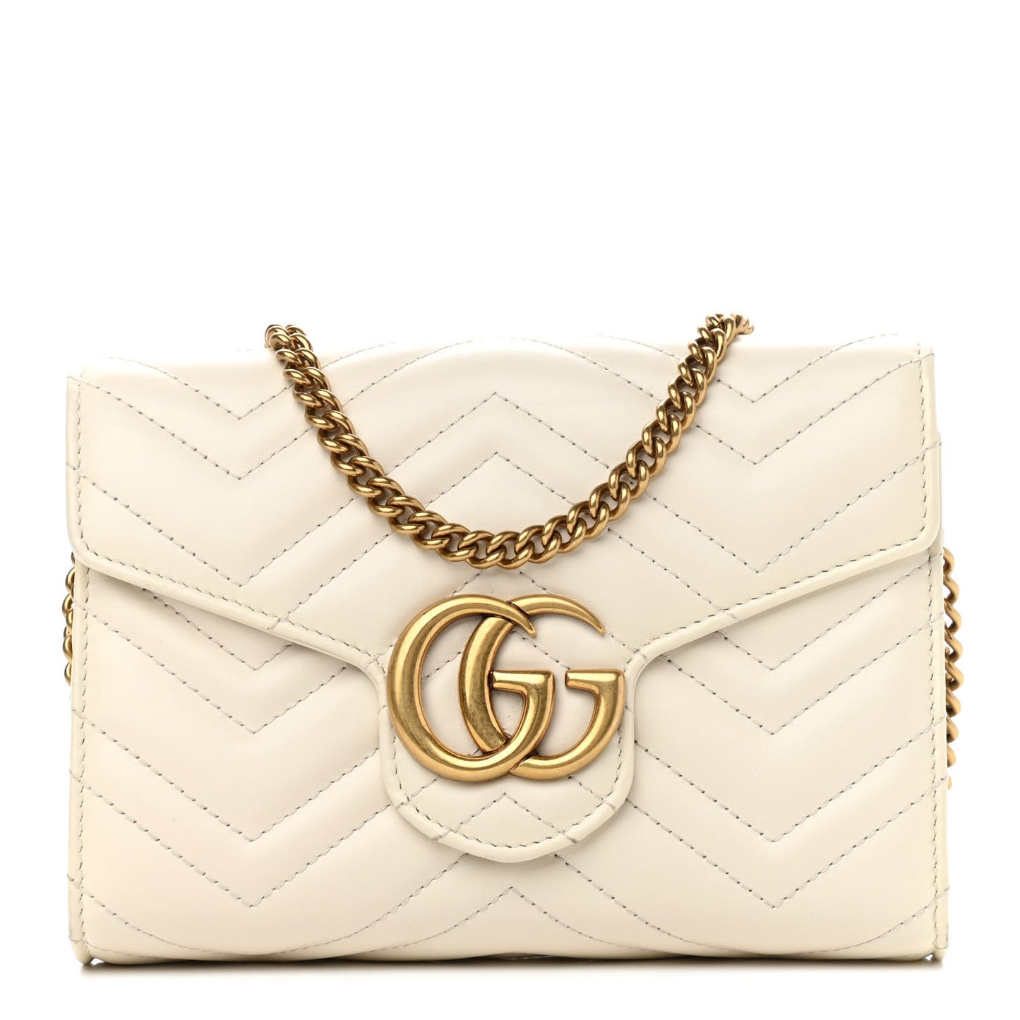 Calfskin Matelasse GG Marmont Chain Wallet Mystic White