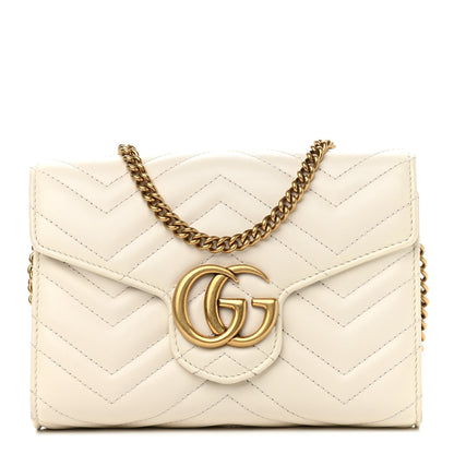 Gucci Calfskin Matelasse GG Marmont Chain Wallet Mystic White 1 of 10