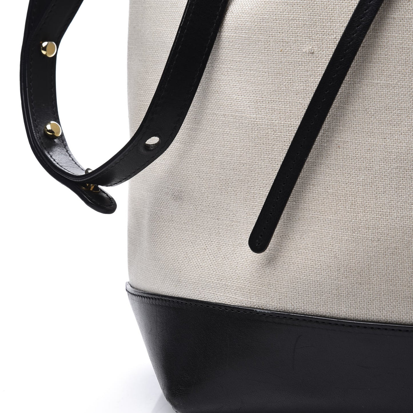 Canvas Calfskin Bucket Bag Creme Black