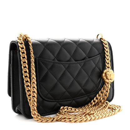 Chanel Lambskin Quilted Sweet Camellia Wallet On Chain WOC Black 3 of 10