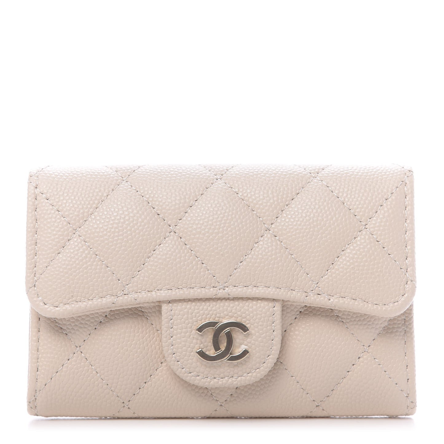 Caviar Quilted Flap Card Holder Wallet Light Beige
