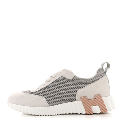 Hermes Air Mesh Suede Goatskin Bouncing Sneakers 38.5 Gris Lulea White 1 of 11