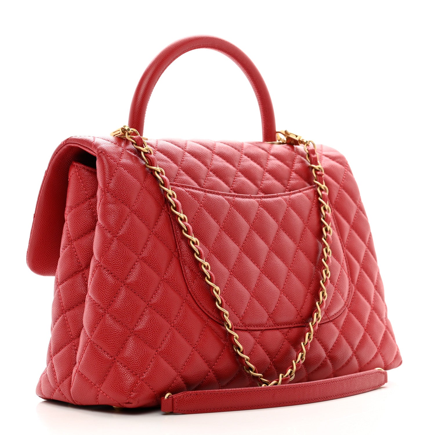 Chanel Caviar Quilted Medium Coco Handle Flap Dark Red 3 of 10