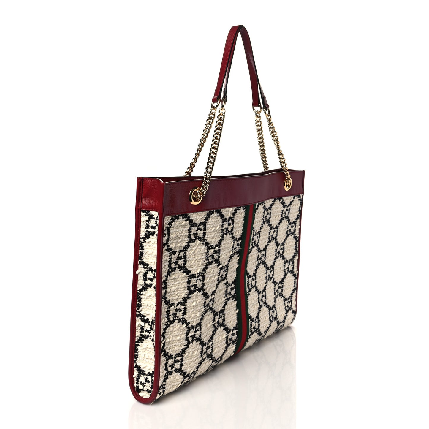 Tweed GG Monogram Large Rajah Chain Tote White Black Romantic Cherry