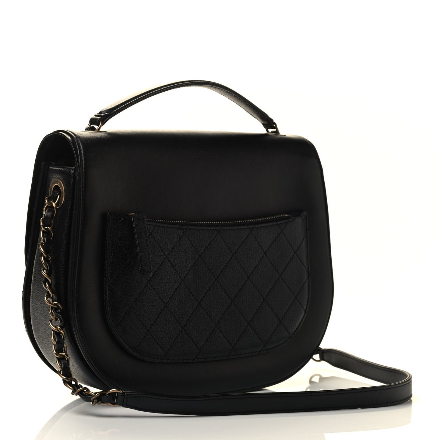 Shiny Calfskin Goatskin Quilted Medium Coco Curve Messenger Flap Black