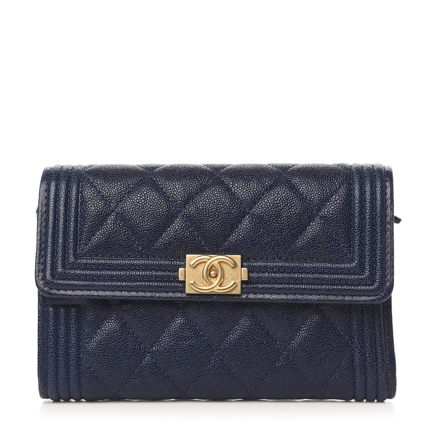 Caviar Quilted Medium Boy Flap Wallet Navy Blue