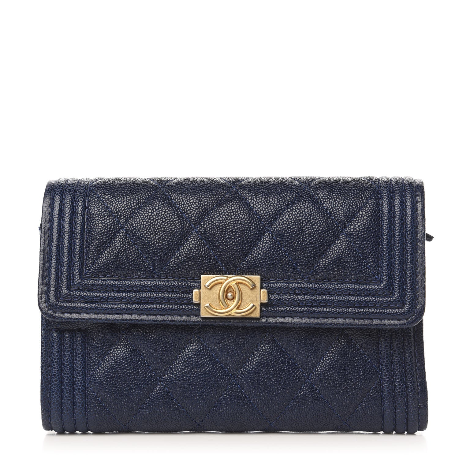 Chanel Caviar Quilted Medium Boy Flap Wallet Navy Blue 1 of 8