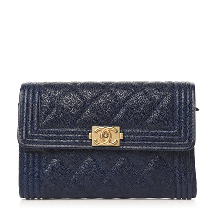 Chanel Caviar Quilted Medium Boy Flap Wallet Navy Blue 1 of 8