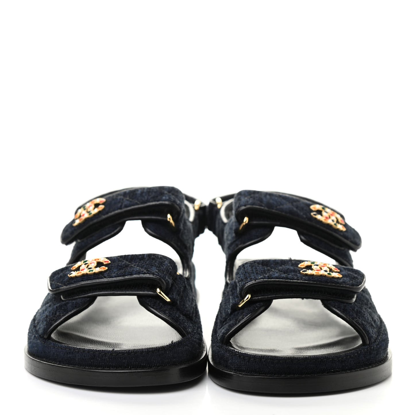 Denim Quilted Velcro Dad Sandals 35 Blue