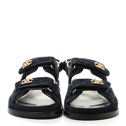 Chanel Denim Quilted Velcro Dad Sandals 35 Blue 2 of 9