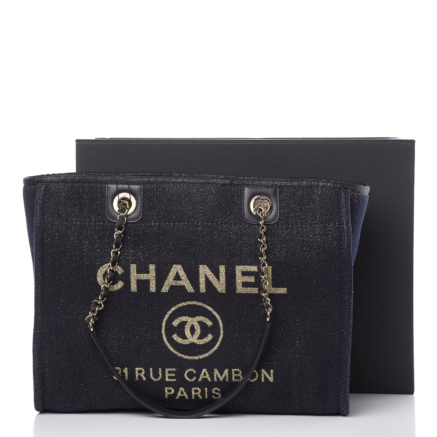 Lurex Canvas Small Deauville Tote Navy Blue Gold