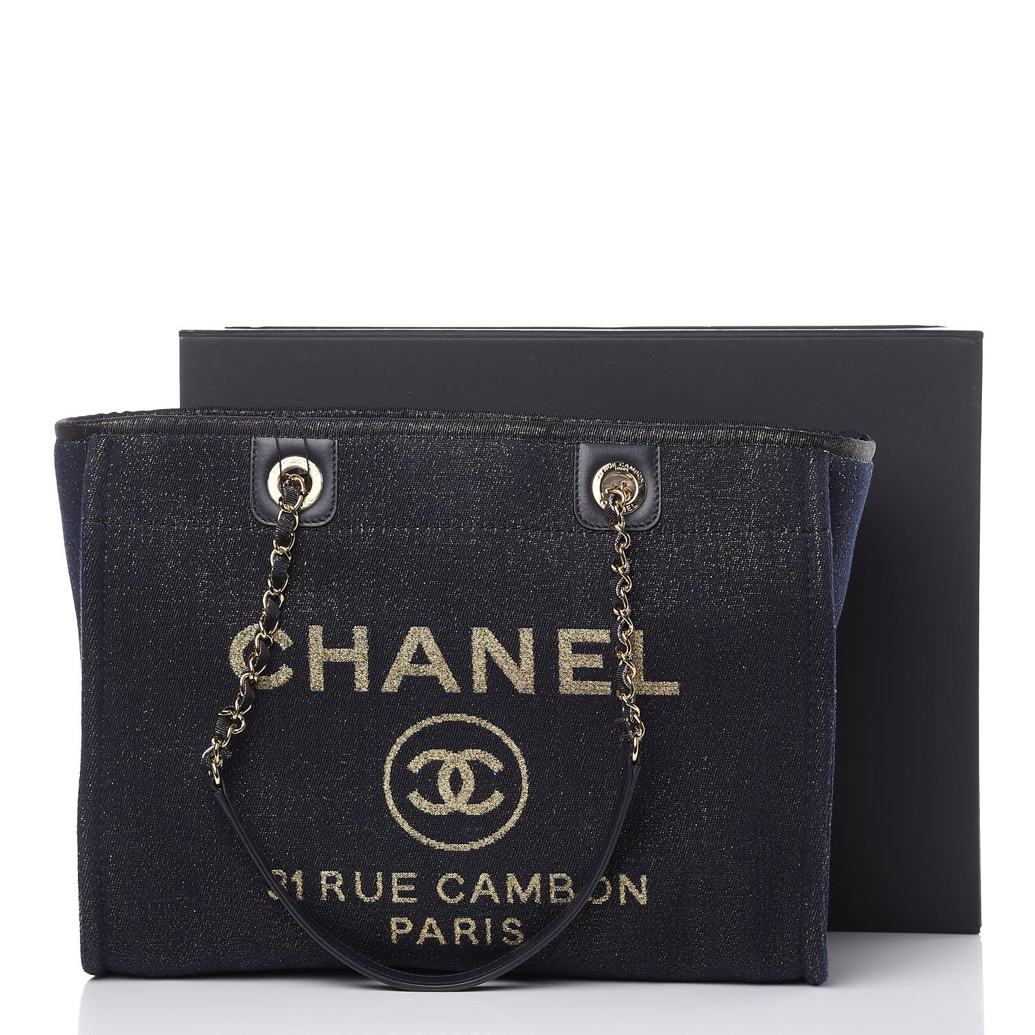 Chanel Lurex Canvas Small Deauville Tote Navy Blue Gold 10 of 10