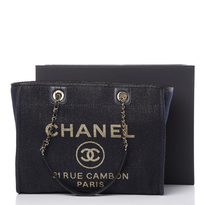 Chanel Lurex Canvas Small Deauville Tote Navy Blue Gold 10 of 10