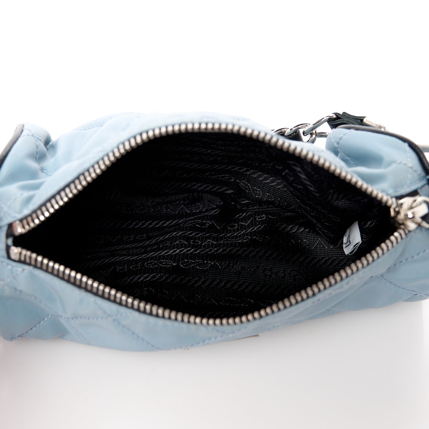 Prada Tessuto Nylon Saffiano Impunturato Quilted Barrel Pochette Blue 5 of 10