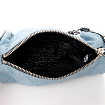 Prada Tessuto Nylon Saffiano Impunturato Quilted Barrel Pochette Blue 5 of 10