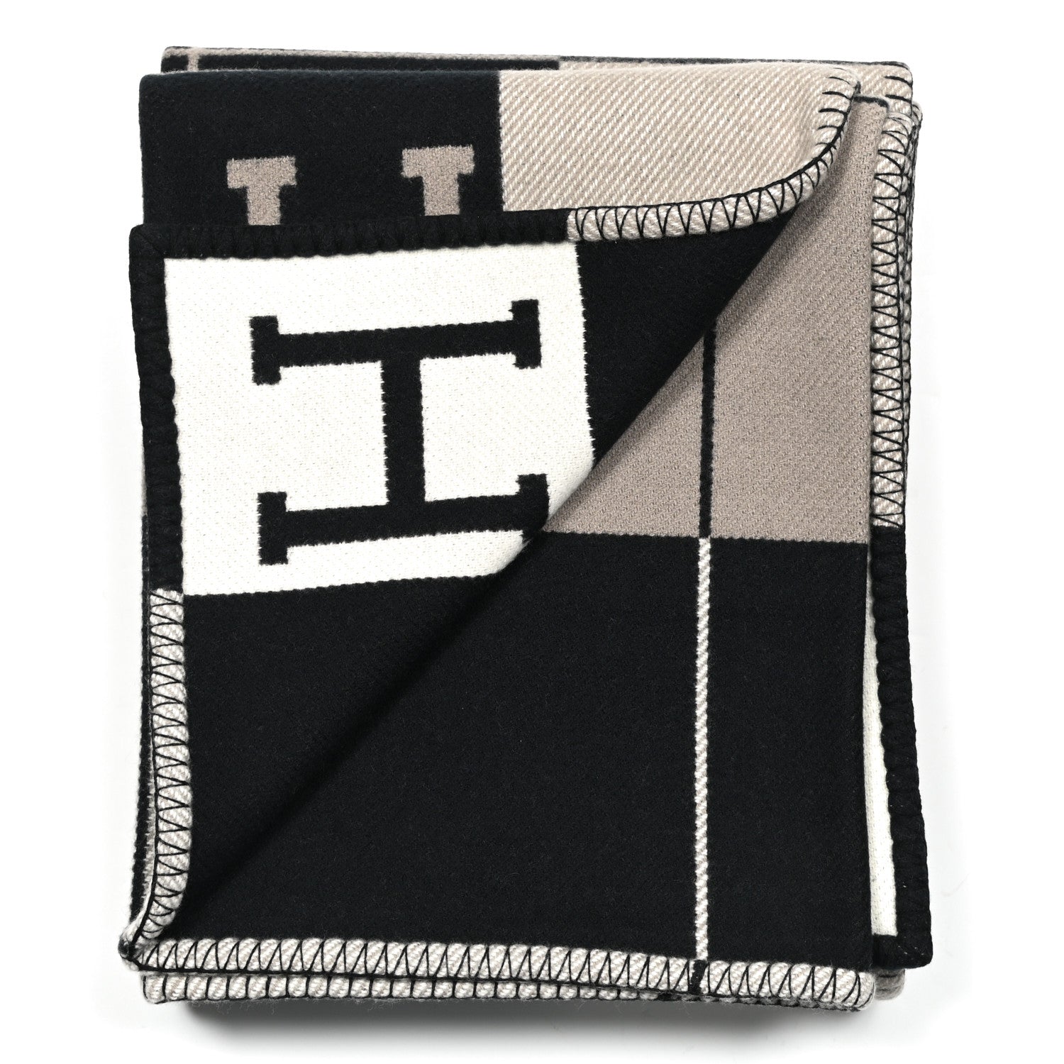 Hermes Wool Cashmere Avalon III Blanket Ecru Black 2 of 3