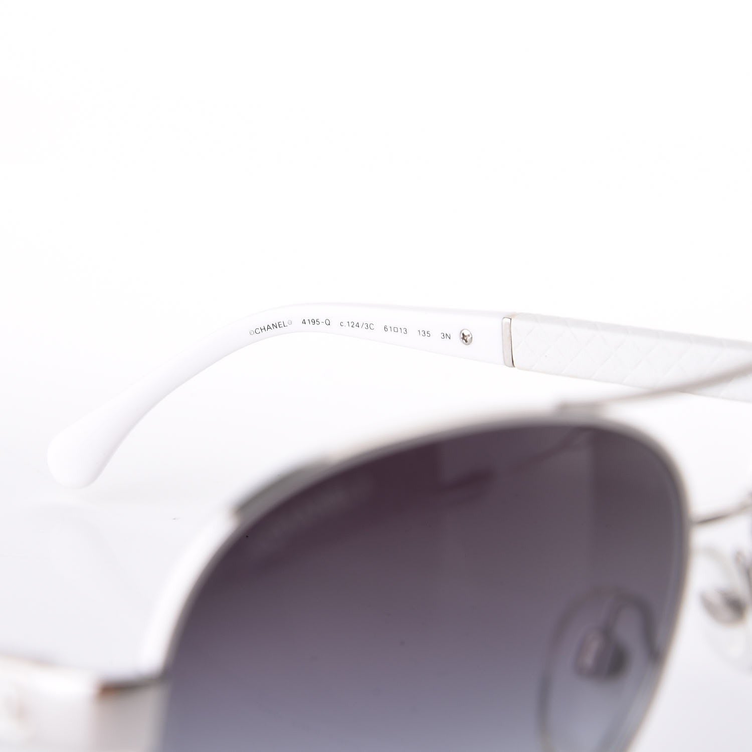 Chanel Lambskin Quilted CC Aviator Sunglasses 4195-Q White Silver 7 of 7