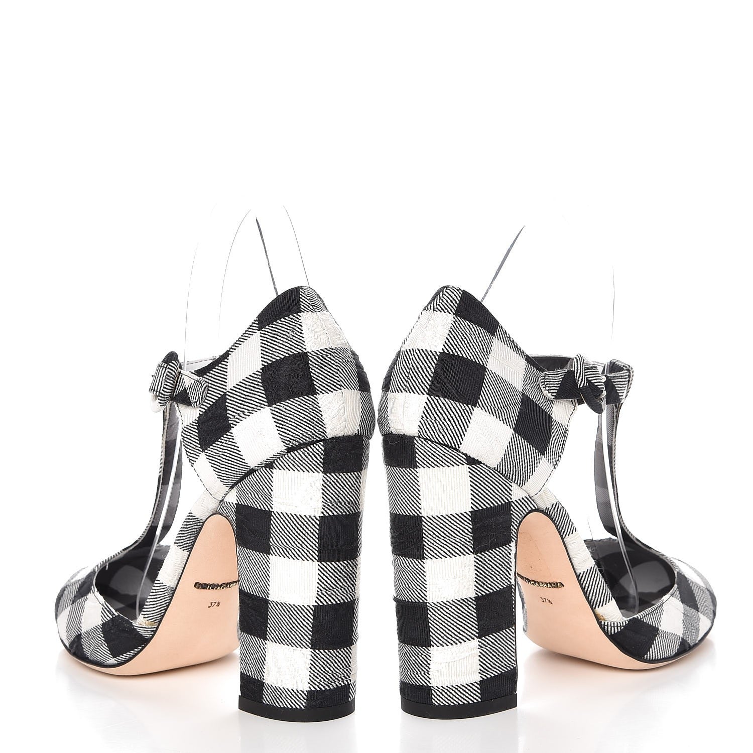 Dolce & Gabbana Gingham Brocade T Bar Pumps 37.5 Black White 5 of 13