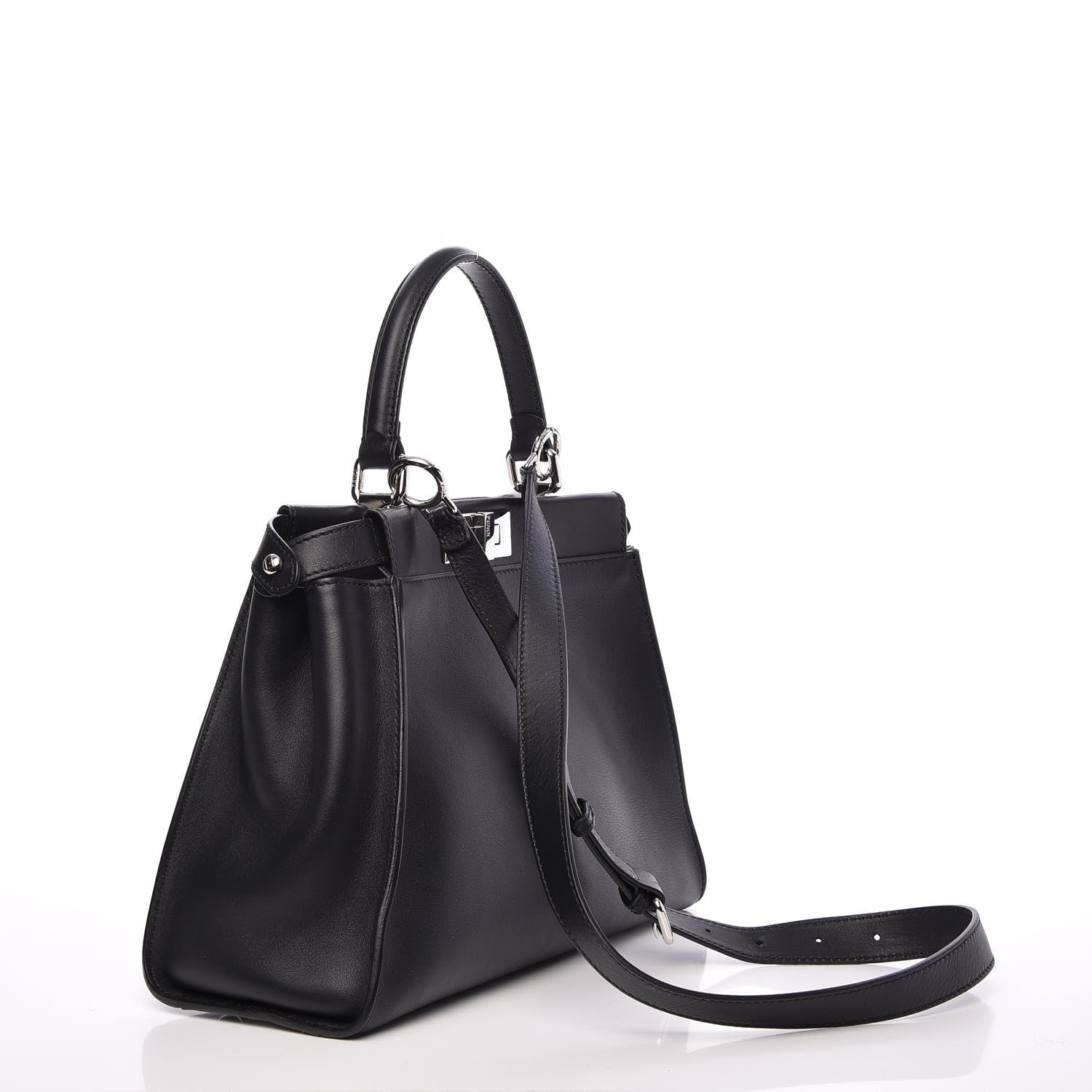 Fendi Vitello Seta Python Crocodile Monster Eyes Medium Peekaboo Iconic Satchel Black Girasole 3 of 8