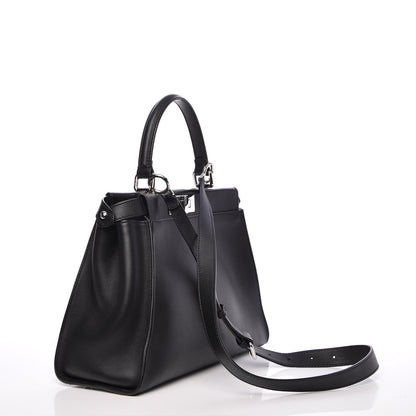 Fendi Vitello Seta Python Crocodile Monster Eyes Medium Peekaboo Iconic Satchel Black Girasole 3 of 8