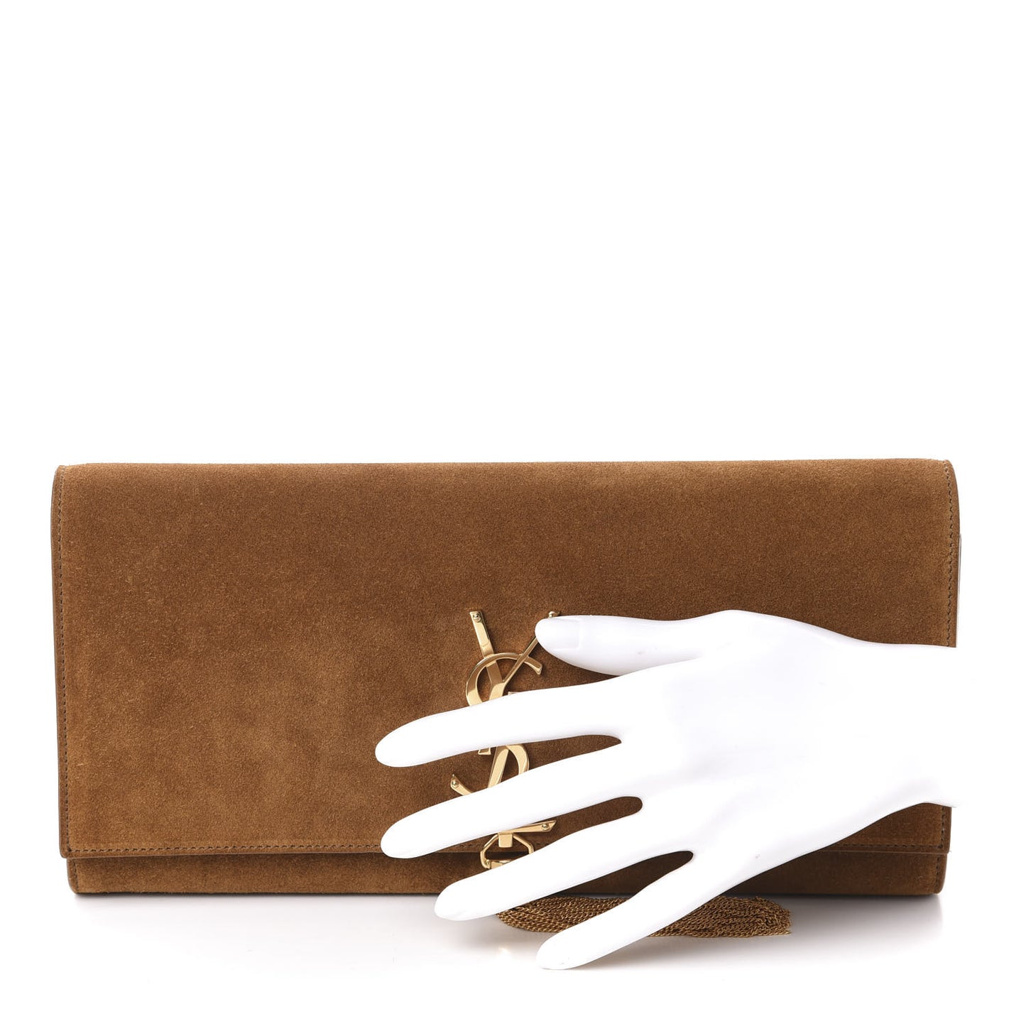 Suede Cassandre Tassel Clutch Tan