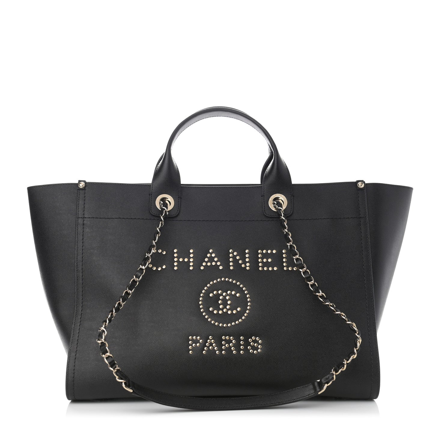 Caviar Medium Studded Deauville Tote Black