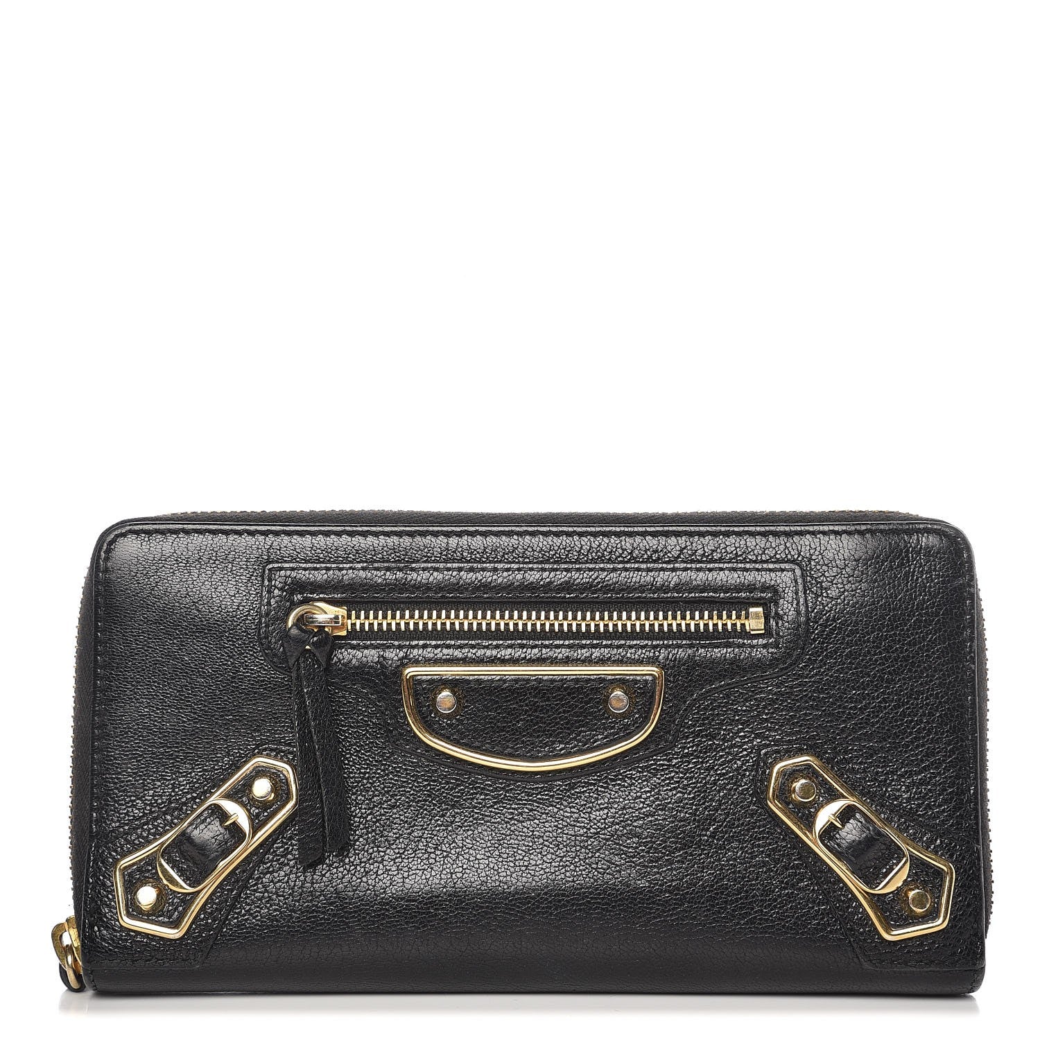 Balenciaga Chevre Gold Metallic Edge Hardware Zip Around Wallet Black 1 of 10