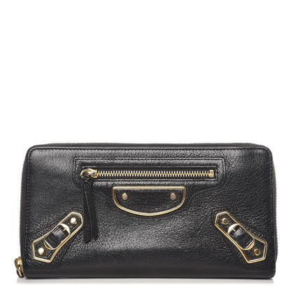 Balenciaga Chevre Gold Metallic Edge Hardware Zip Around Wallet Black 1 of 10
