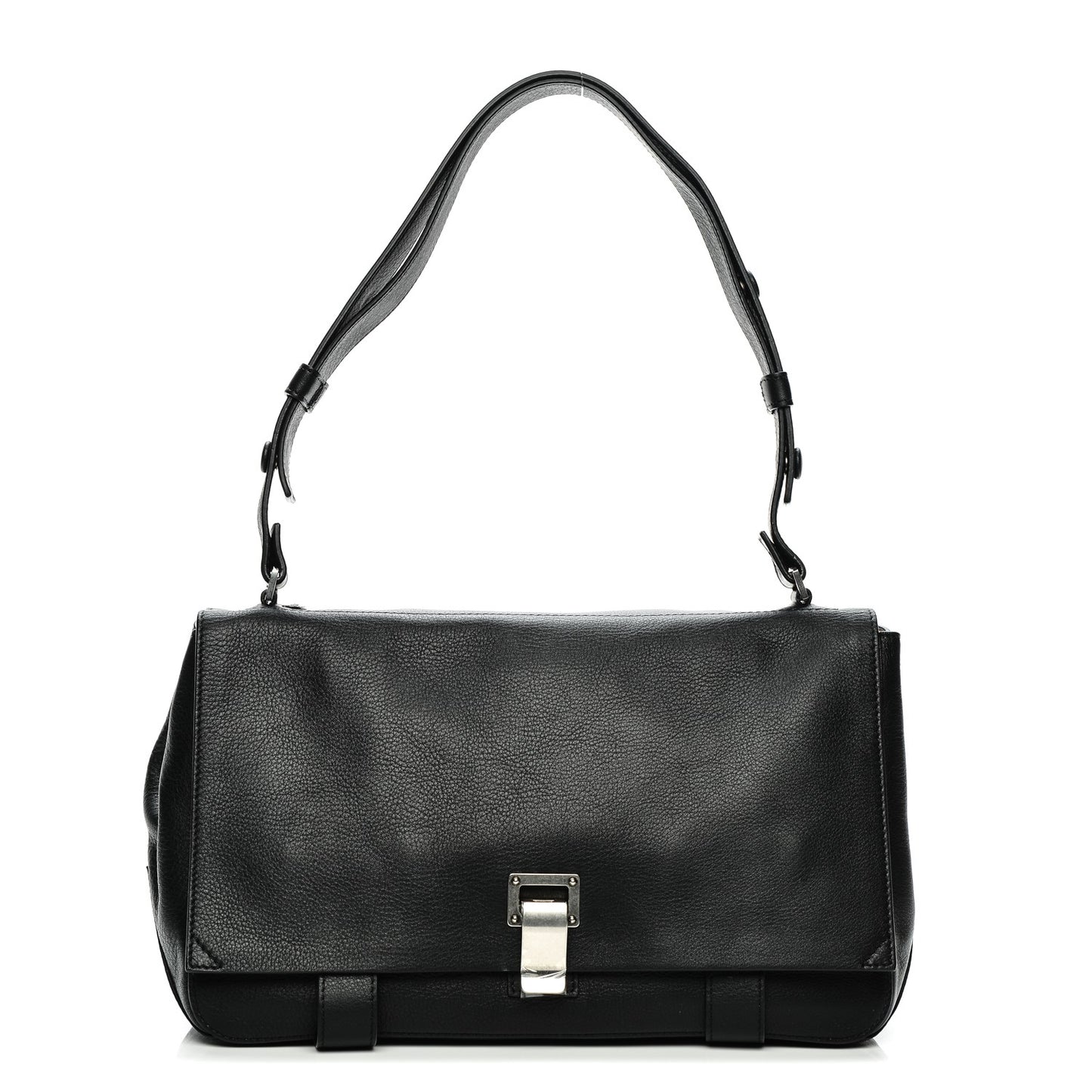 Pebbled Calfskin Double Sided PS Courier Bag Black