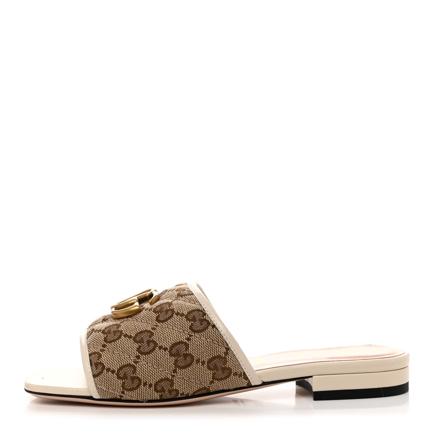 Monogram Matelasse Diagonal GG Marmont Flat Slide Sandals 35.5 Beige Ebony Mystic White
