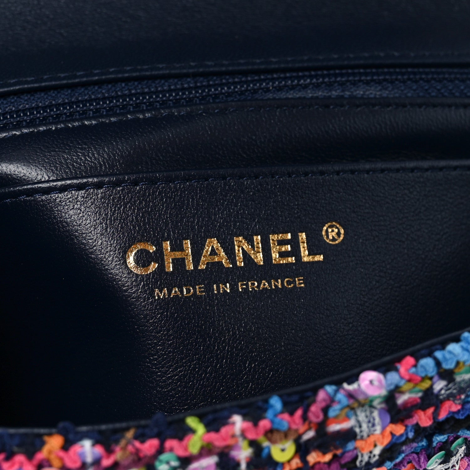 Chanel Tweed Quilted Mini Rectangular Flap Navy Blue Multicolor
