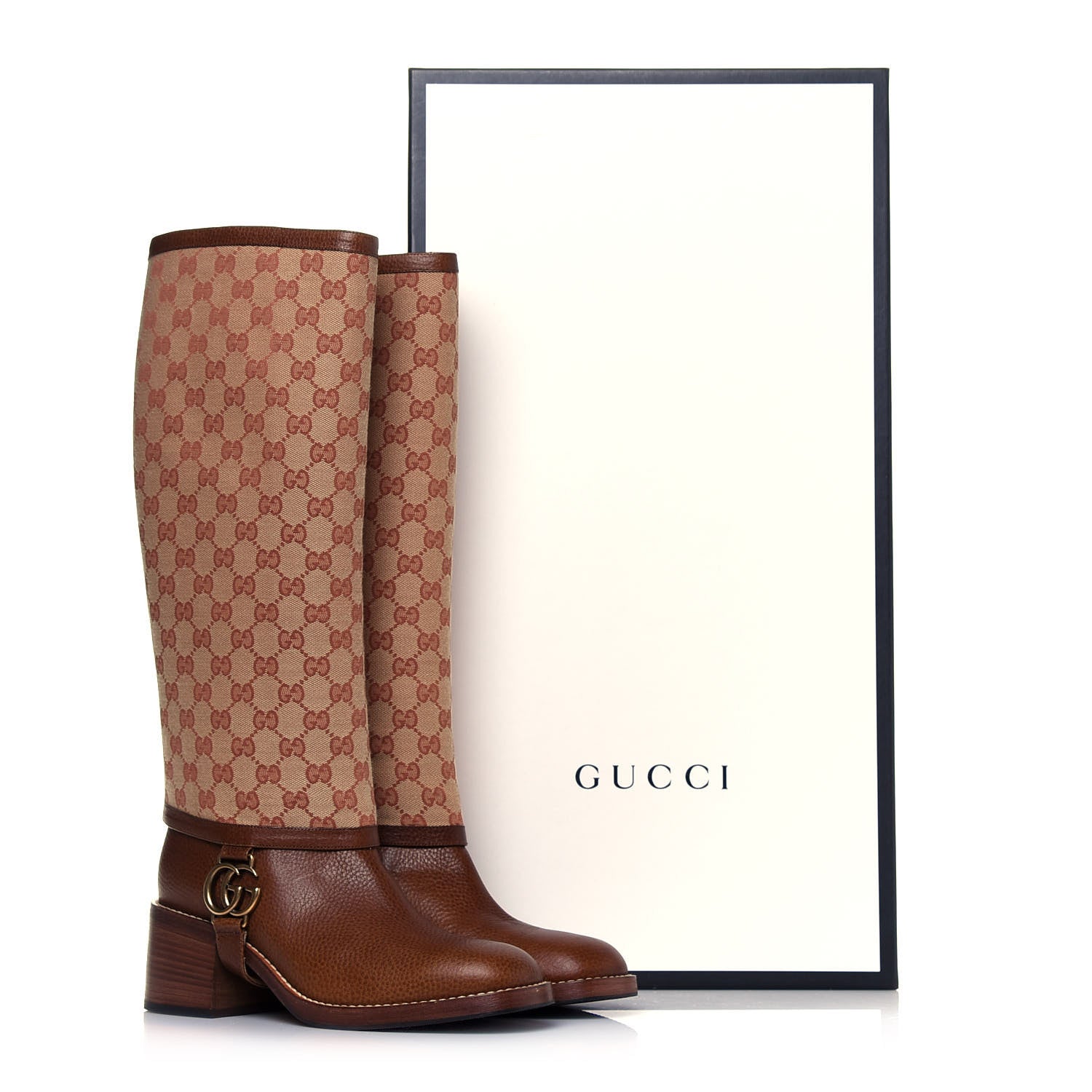 Gucci GG Monogram Calfskin Lola Tall Boots 40 Beige Ruggine Cuir 8 of 8