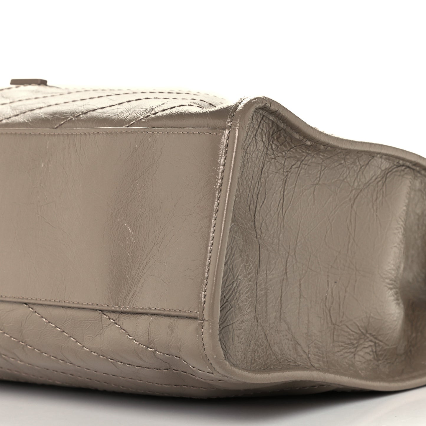 Crinkled Calfskin Matelasse Monogram Large Niki Shopper Tote Dusty Grey