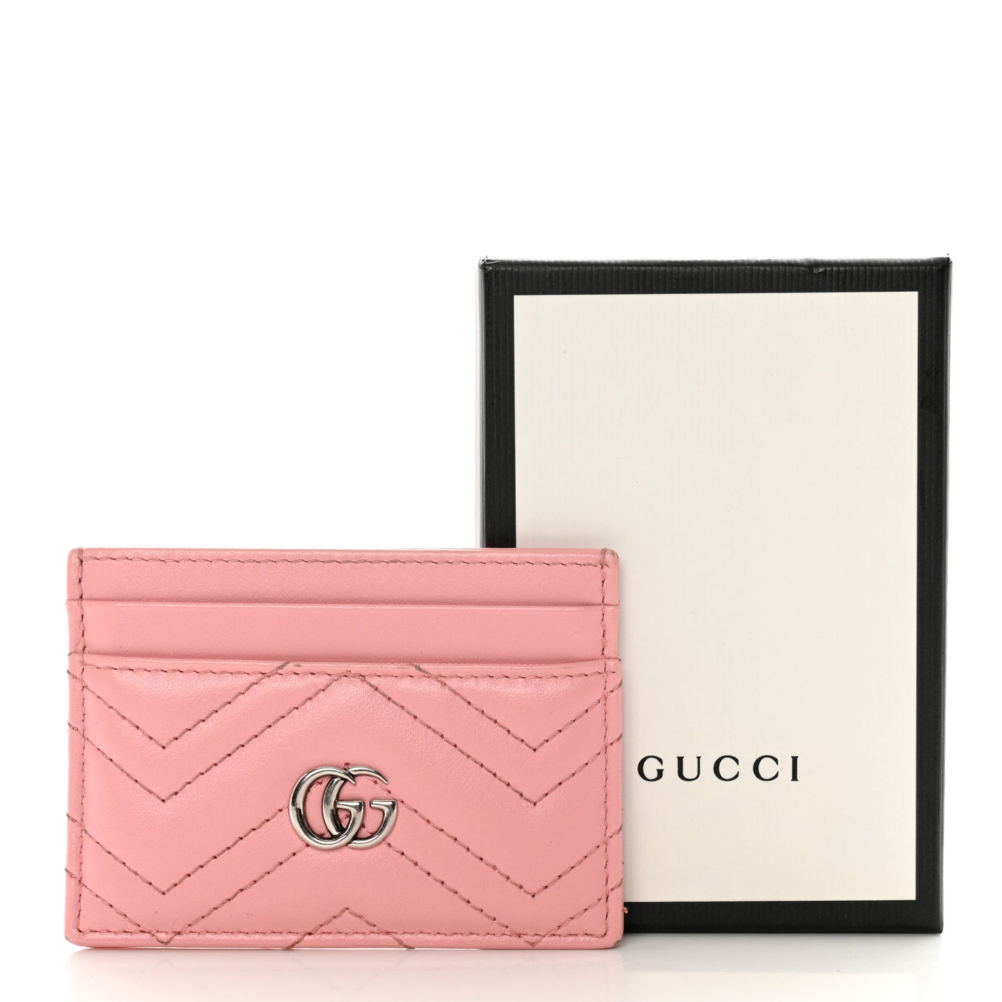 Calfskin Matelasse GG Marmont Card Holder Wild Rose
