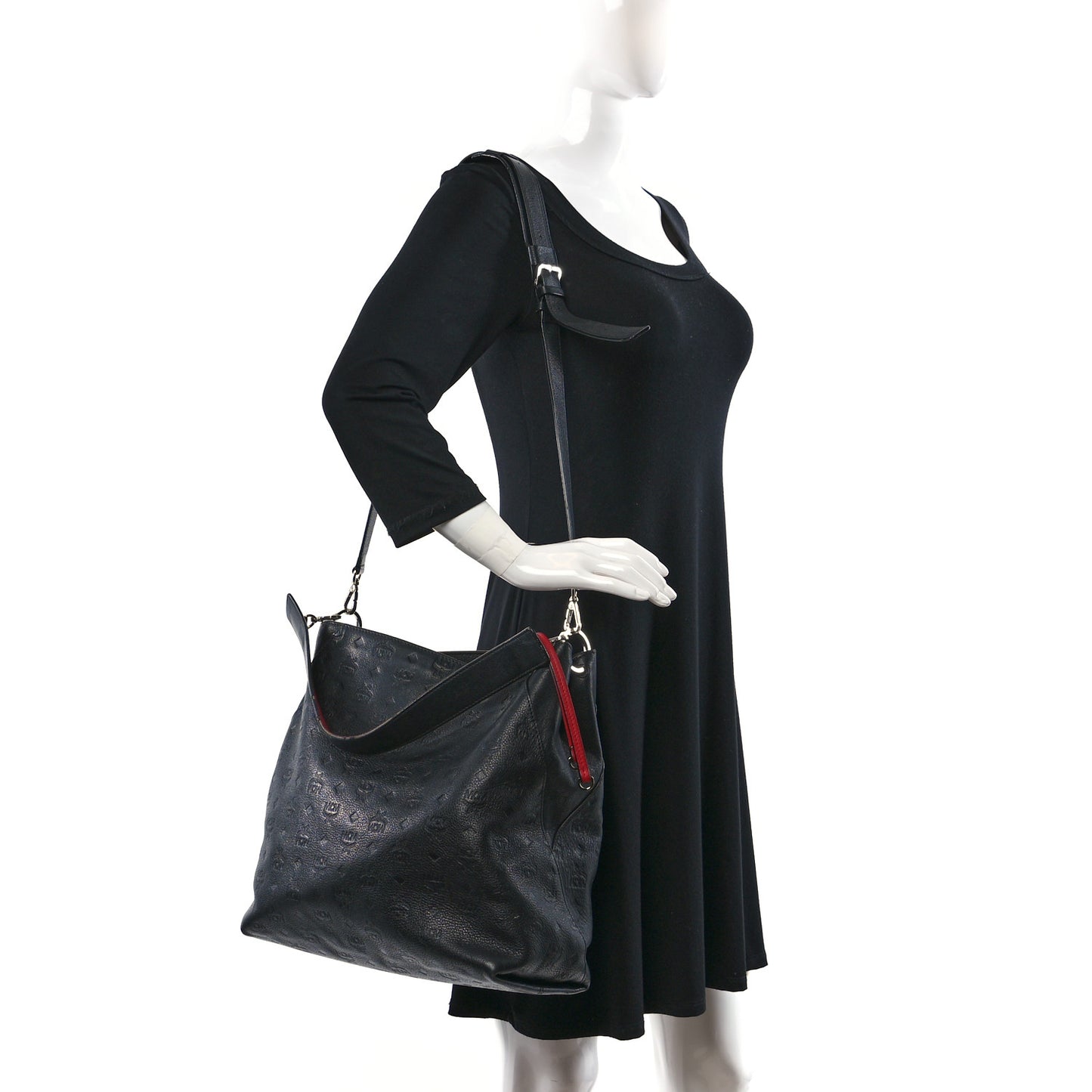 Calfskin Ottomar Monogram Large Klara Hobo Black Red