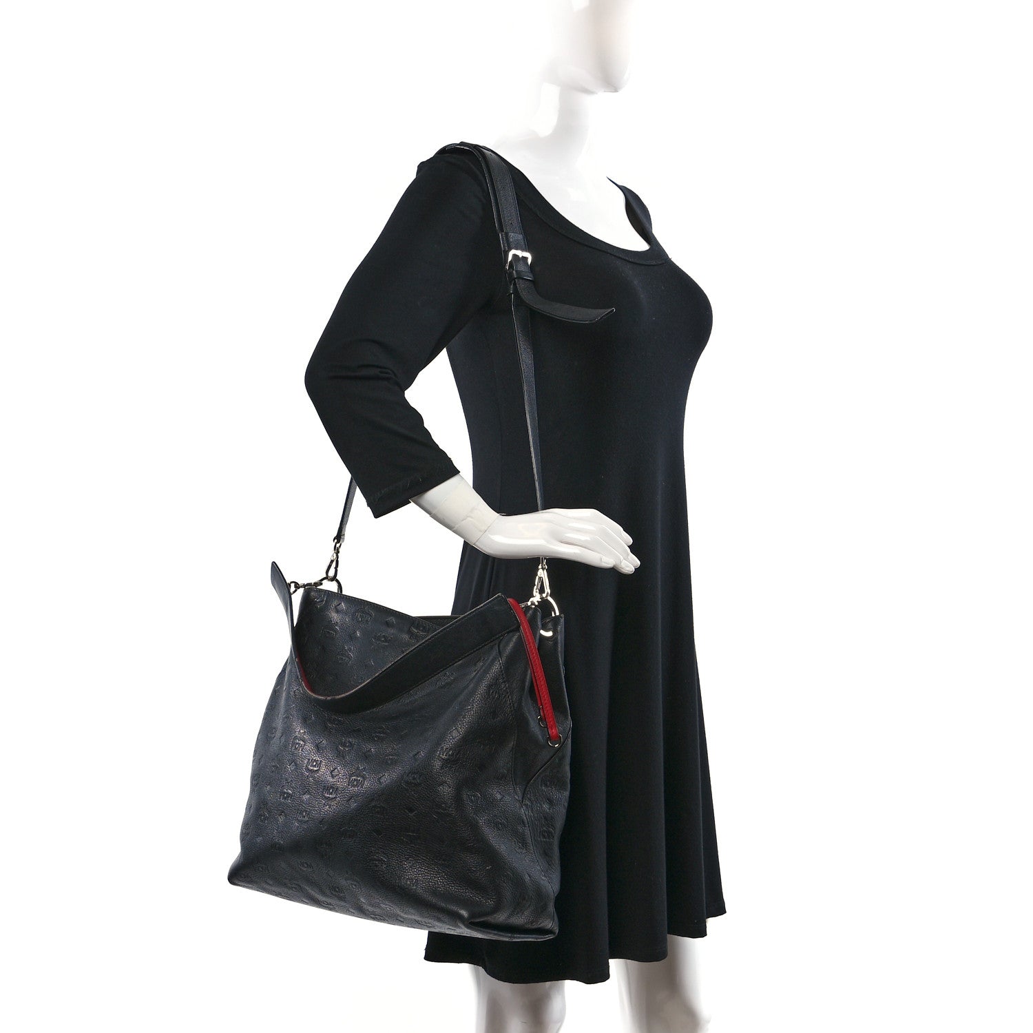 MCM Calfskin Ottomar Monogram Large Klara Hobo Black Red 2 of 13