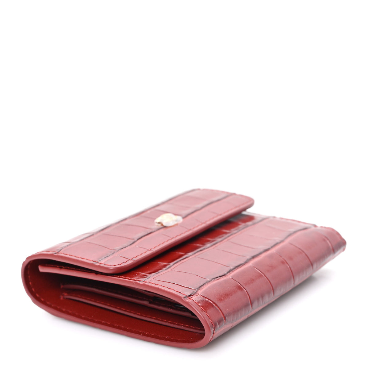 Calfskin Crocodile Embossed Crococo Flap Wallet Burgundy