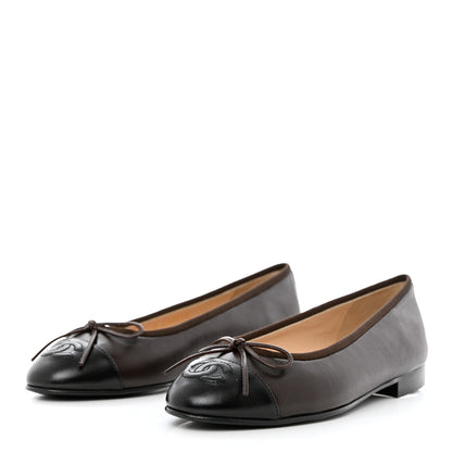 Chanel Lambskin Cap Toe CC Ballerina Flats 35.5 Brown Black 3 of 9