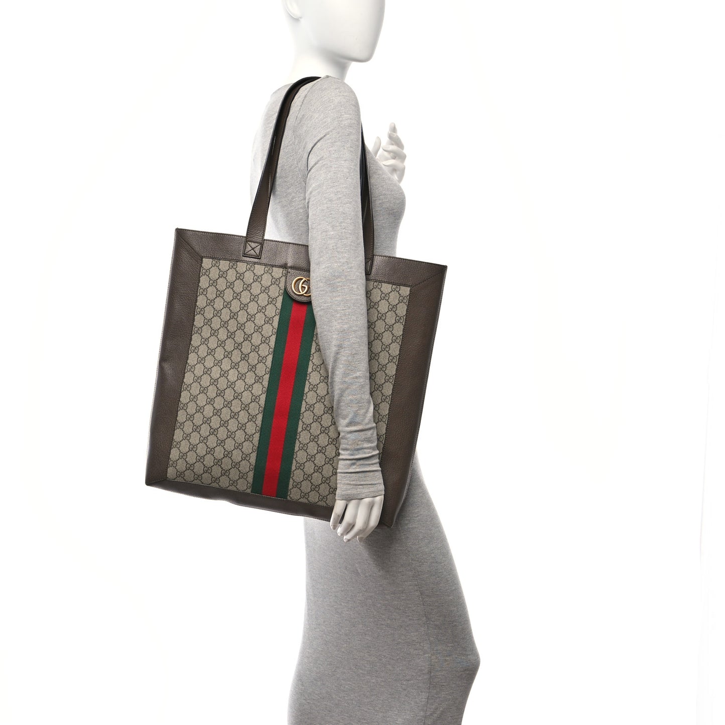 GG Supreme Monogram Web Large Ophidia Vertical Shopping Tote Brown