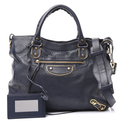 Balenciaga Chevre Gold Metallic Edge Hardware Velo Bleu Nuit Dark Sea 1 of 10