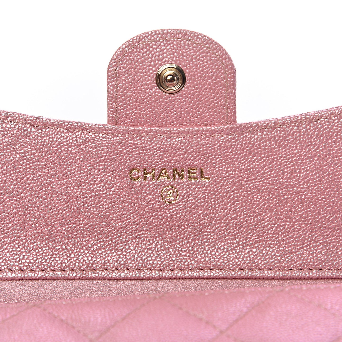 Iridescent Caviar Quilted Compact Flap Wallet Pink