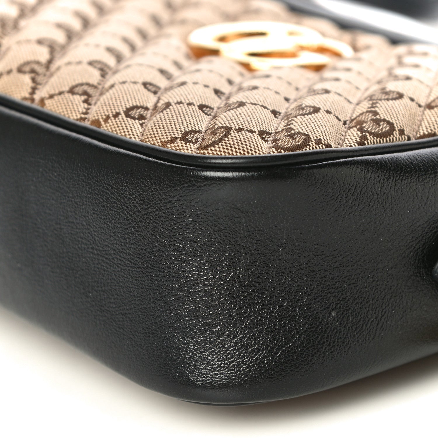 Gucci Monogram Matelasse Diagonal Small GG Marmont Chain Shoulder Bag Beige Black 11 of 16