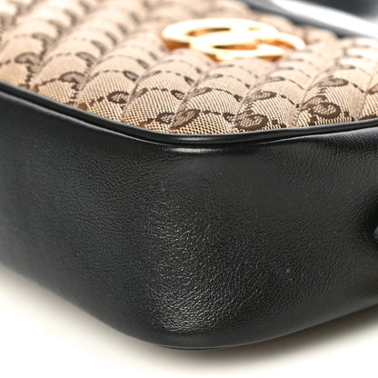 Gucci Monogram Matelasse Diagonal Small GG Marmont Chain Shoulder Bag Beige Black 11 of 16